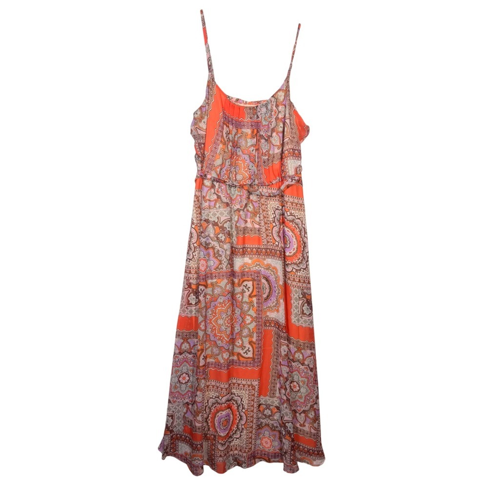 Metaphor Orange Paisley Print Maxi Dress Spaghetti Strap Tie Waist Size 14 - Picture 2 of 8